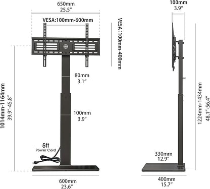 FITUEYES Floor TV Stand for 32-75 inch TV with Power Outlet, Tall TV Stand for Bedroom Living Room with Tempered Glass Base, Floor TV Mount Holds Up to 88lbs MAX VESA 600x400mm,Black