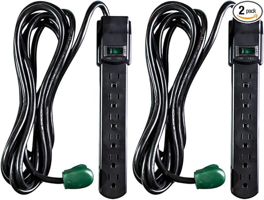 GoGreen Power Inc. (G-16106MSBK-2) 6 Outlet Surge Protector, 6FT Cord, Black, 2 Pack