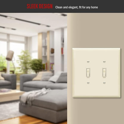 ENERLITES Jumbo Double Toggle Switch Cover, Two Gang Light Switch Wall Plate, Gloss Finish, Oversized 2-Gang 5.5" x 5.5", Unbreakable Polycarbonate Thermoplastic, UL Listed, 8812O-LA, Light Almond