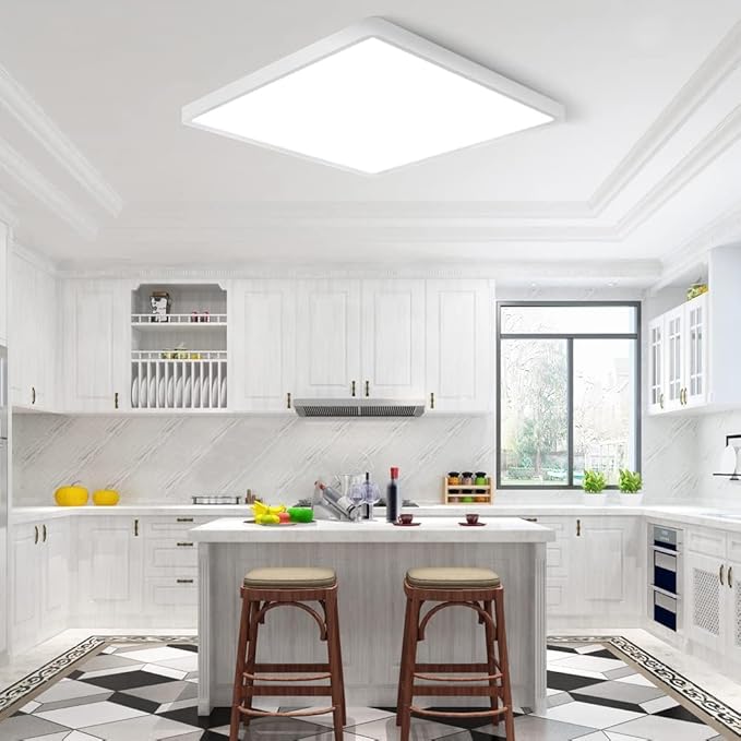 LED Flush Mount Ceiling Light Fixture, 4000K Neutral White, 12inch 24W, 3200LM, Slim Flat Panel Lighting Fixture, Square Modern Ceiling Lamp for Bedroom, Kitchen, Living Room, Closet, Stairwell