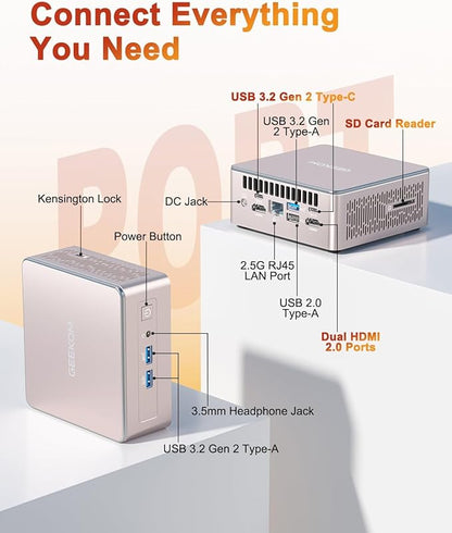 GEEKOM A5 2026 Mini PC with AMD Ryzen 5 7430U, 3-Year Coverage, 16GB RAM(Upgradable, Not LPDDR)&1TB M.2 NVMe SSD, Windows 11 Pro Desktop Computer Support 8K/Wi-Fi 6/BT 5.2/USB 3.2/SD Slot/6x USB