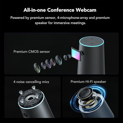 NEARITY C45 2K Video Conference Webcam with Microphone and Speaker, All-in-One Camera with 4 Noise Cancelling Microphone, 5X Zoom FHD Webcam AI Auto-Framing Plug-and-Play for Zoom/Teams/Google Meet