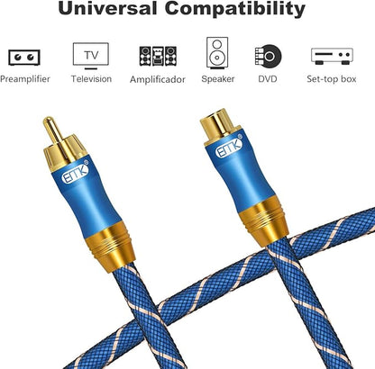 EMK Subwoofer Extension Cable(3ft/1m) Coaxial Male to Female Cable Gold Plated Copper Shell Heavy Duty Digital Coaxial Audio Cable Subwoofer Cable for Home Theater, HDTV, Amplifiers, Hi-Fi Systems