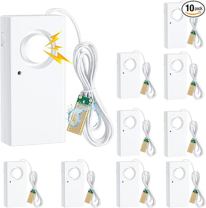 Hoteam 10 Pcs Water Sensor Alarm Leak Detector 120db Water Leak Alarm 9v Battery Flood Sensor Detector Overflow Security Alert for Home Basement Kitchen Garage Bath Tub Sink, White