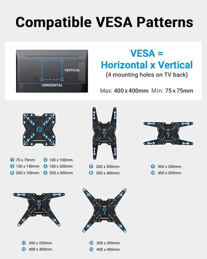 Pipishell Full Motion TV Wall Mount for Most 26-60 inch TVs, 55 inch Compatible, with Swivel, Tilt, Extension, Single Stud Articulating TV Mount Bracket, Holds up to 77 lbs, Max VESA 400x400mm, PIMF11