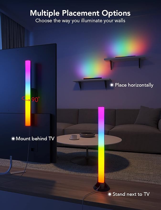 Govee RGBIC Light Bars, 15 Inches WiFi TV Backlight Suitable for 45-70 inch TVs, Smart Light Bars with Multiple Placement Options, Work with Alexa and Google Assistant, Black