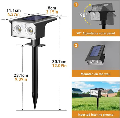 btfarm Solar Spot Lights Outdoor Waterproof, 2 Pack/3 Modes Motion Sensor Lights, Solar Powered Spotlights 2-in-1 Auto On/Off for Outside Pathway Yard Garden Landscape Lighting, Cool White