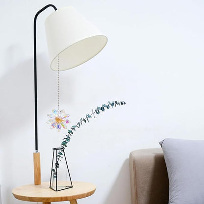 LEFERS Ceiling Fan Pull Chain, 2 Pieces 1.8" Crystal Glass Flower Pendants with 24" Ceiling Fan Chain Extender and Connector (Crystal AB)