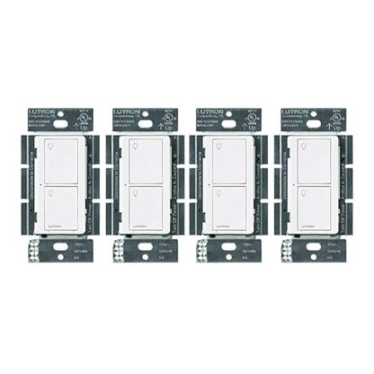 Lutron Caseta Original Smart Light Switch (Lutron Smart Hub Required), for Home, LED Lights, and Fans, 6 Amp, Single-Pole/3-Way, Neutral Required, PD-6ANS-WH, White, 4-Pack