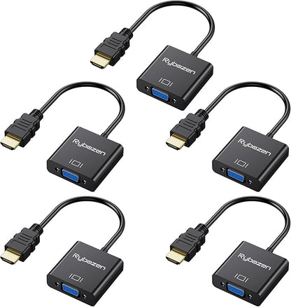 HDMI to VGA Adapter 5 Pack, Gold-Plated HDMI to VGA Converter (Male to Female), Compatible for Computer, Laptop, PC, Monitor, Projector, HDTV, Chromebook, Raspberry Pi, Roku, Xbox and More