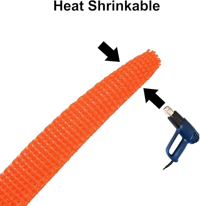 MECCANIXITY Braided Cable Sleeves Heat Shrinkable Fabric Sleeving, 1 1/4" 10ft Orange 2:1 Ratio Heat Shrinkable Cord Protector for Harness Cable, Network Cable Protection, Cable Management