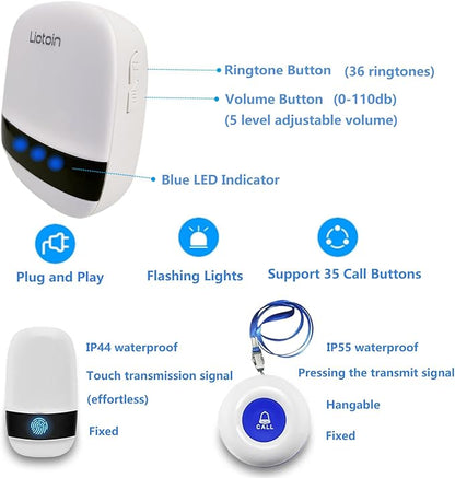 LIOTOIN Caregiver Pager Wireless Alert System - 2 Call Buttons, 2 Receivers, 600+ft Range, Nurse/Patient Alert