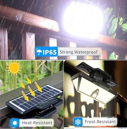Smartyoyoka Solar Lights Clip On Solar Motion Sensor Lights with 3 Color, IP65 Waterproof Wall Lights with USB & 208LED, Portable Light for Fence, Deck, Wall, Garage, Patio (Black-3600mAh)