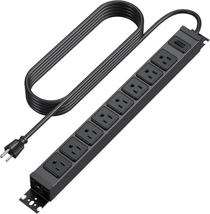 HHSOET Metal 360° Rotating Mountable Power Strip, 8 Outlet Gaming Table Mounted Long Power Strip, Heavy Duty Wall Mount Surge Protector with Switch, 15A 125V 1875W, 3ft Power Cord.(Black)