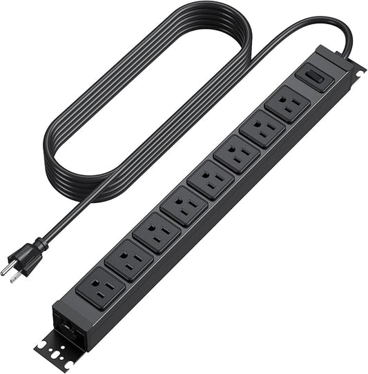 HHSOET Metal 360° Rotating Mountable Power Strip, 8 Outlet Gaming Table Mounted Long Power Strip, Heavy Duty Wall Mount Surge Protector with Switch, 15A 125V 1875W, 3ft Power Cord.(Black)