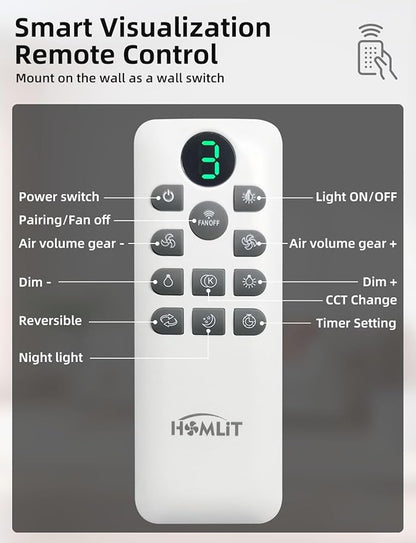 Homlit 42 inch Smart Ceiling Fan with Light, Low Profile Flush Mount with Remote Control, Ultra-Quiet Reversible DC Motor, 3 Color Temperatures & 6 Speed Dimmable Lighting for Bedroom, White
