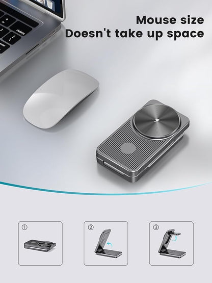 3 in 1 Magnetic Wireless Charger for Samsung, Foldable MagSafe Wireless Charging Station for Samsung Galaxy S25Ultra/Z Fold7/Flip7/S24, Watch Charger for Galaxy Watch 8/Ultra/7/6/5/4/Buds (Grey)