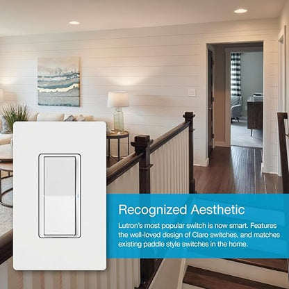 Lutron Claro Smart Light Switch for Caseta Lighting, for LED Lights, Fans, 5 Amp, Single-Pole/3-Way, Neutral Required, DVRF-5NS-BR, Brown