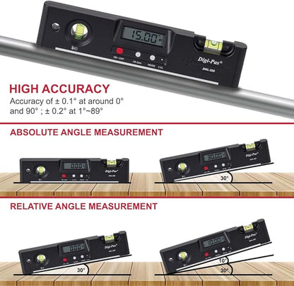 Digi-Pas DWL200 Electronic Torpedo Level, Protractor, Angle Gauge, Angle Finder, Bevel Gauge, Magnet, 0.1°, 7 inch