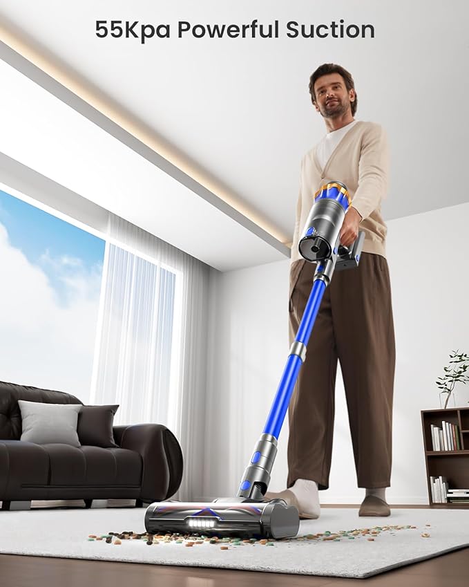 Cordless Vacuum Cleaner, Upgraded 650W 55KPA 70Mins Cordless Stick Vacuum Cleaner with Self-Standing and Touch Screen, Anti-tangle Wireless Vacumm, Vacuum Cleaners for Home/Pet Hair/Carpets/Floors