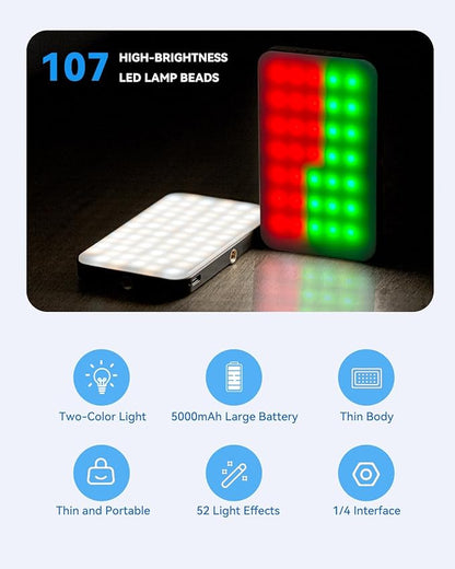 5000 mAh Portable Selfie Light for iPhone: RGB Rechargeable Phone Fill Lights, Ring Light for Camera Picture, Makeup Photo, Video Conferences, Laptop Use, Zoom Meetings, TikTok, Vlog Photography
