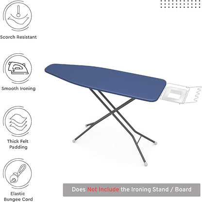 Encasa XO Ironing Board Cover and Pad 42"x14" - 4mm Felt Medium Iron Board Cover with Padding - Heat Resistant, Stain-Safe Dye, Non Slip Elastic Bungee Cord Tightening Iron Table Cover Cobalt