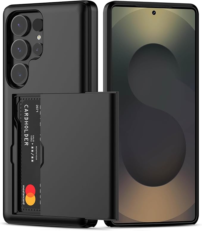 Nvollnoe for Samsung S25 Ultra Case with Card Holder Dual Layer Heavy Duty Protective Case Hidden Card Slot Slim Wallet Case for Samsung S25 Ultra 6.9''(Black)
