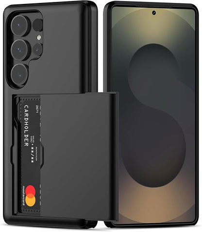 Nvollnoe for Samsung S25 Ultra Case with Card Holder Dual Layer Heavy Duty Protective Case Hidden Card Slot Slim Wallet Case for Samsung S25 Ultra 6.9''(Black)