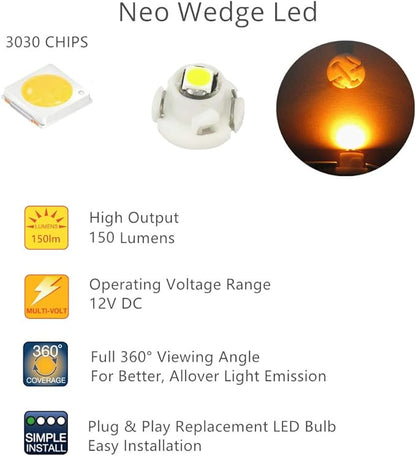WLJH Yellow Climate Control Panel Lights A/C Dashboard Dash Heater Indicator Light Switch Led Bulbs Replacement Kit For Camry Corolla Tacoma Matrix, Pack of 10