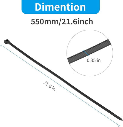 XINGO 22 inch Black Zip Ties Heavy Duty 100Pack, 200 LBS Ultra Strong Plastic Wire Ties, Large Cable Ties Extra Long Tie Wraps, Indoor and Outdoor UV Resistant