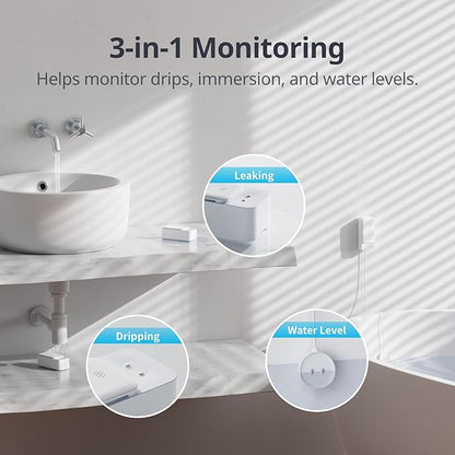 SwitchBot WiFi Water Leak Detector, Smart Water Sensor with 100dB Adjustable Alarm&App Alerts, IP67 Waterproof, Detector for Home with Cable, No Hub Required (Support 2.4G) (White, Pack, 1)