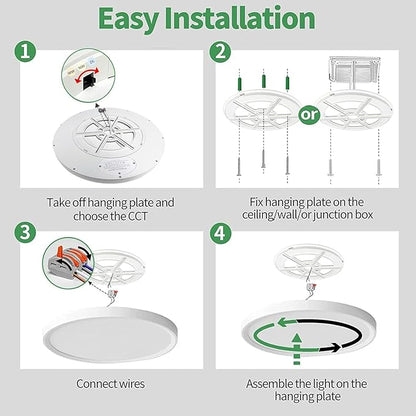 4PK 15.8 Inch LED Flush Mount Ceiling Light, 32W, 3480LM, 3000K/4000K/6000K CCT Selectable, Round Flat Panel Light Low Profile Ceiling Light Fitures for Hallway, Kitchen, Bedroom, Laundry Room