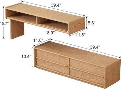YQJJGL Solid Wood TV Stand for TVs up to 65 Inch， Walnut TV Stand with Storage and Shelf for Living Room, Bedroom, Office
