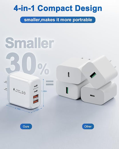 40W USB C Charger Block, 3 Pack 4-Ports Type C Fast Charging Cubes PD USBC Wall Plug+QC 3.0 USB A, Multiple USB C Charger for iPhone 16/15/14/13/12/11 Pro Max/XS, Samsung Galaxy, iPad, Tablet, Pixel
