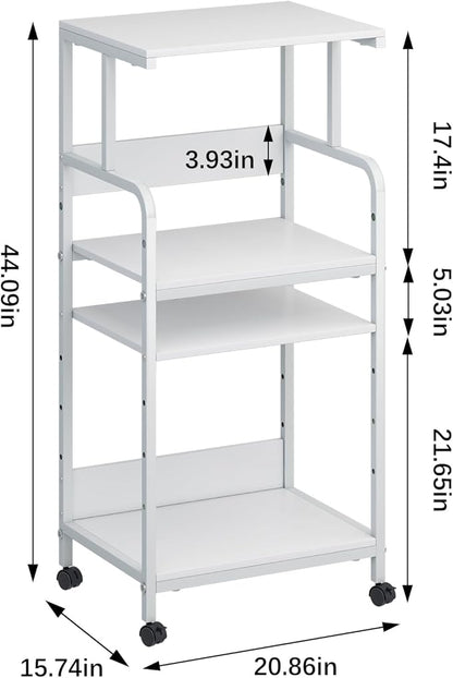 Arbuxzuy 4-Tier Printer Stand with Storage Shelf, Mobile Printer Table for Home Office, Adjustable Stand for Printer, Scanner, Fax (White)