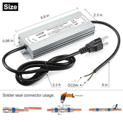 LLTOP LED Driver 60 Watts 100-264V AC to 24V DC 2.5A Power Supply Waterproof Low Voltage Transformer Ultra Thin Converter for Indoor Outdoor LED Lights