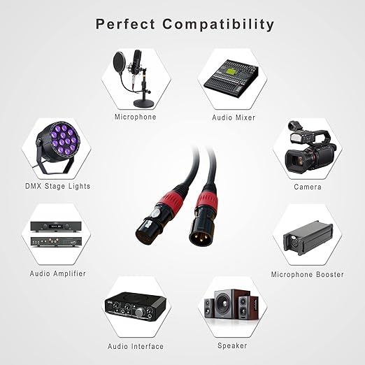 AuxLink XLR Cables, XLR Microphone Cable 6 ft 6 Pack, Gold-Plated 3-pin XLR Speaker Cable Male to Female Balanced Mic Cable