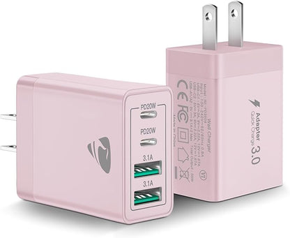 40W USB C Charger Cube, 2-Pack Fast Charging Block, 4-Port QC Wall Plug +PD 3.0 Power Adapter Multiport Brick Type C Charger Block for iPhone 15/15 Pro/15Plus/14/14 Pro/13/12/11,iPad, Airpods,Samsung