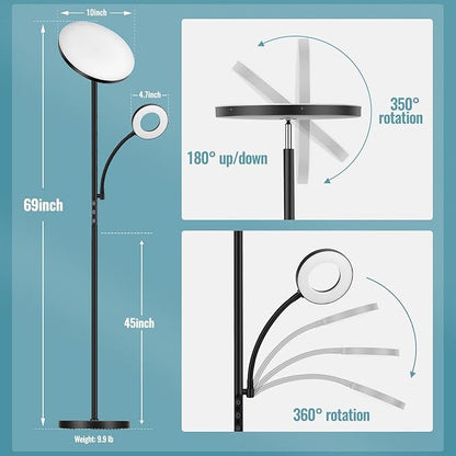 marctronic Floor Lamp, Upgraded 42W 4000LM Super Bright LED Floor Lamp for Living Room Bedroom, Dimmable Standing Reading Floor Lamps with Remote & Touch Control