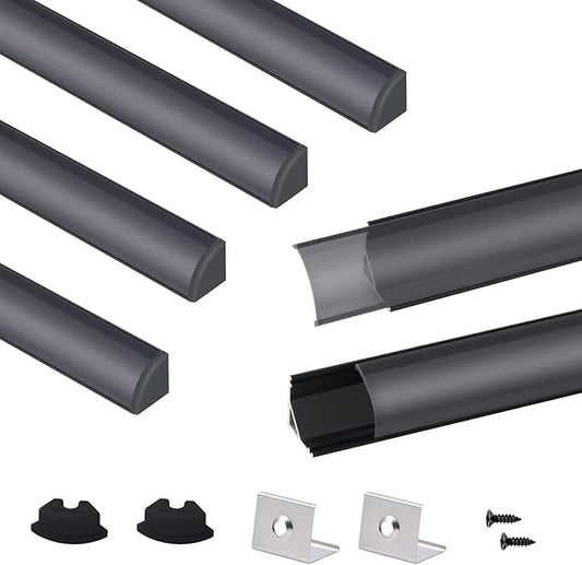 VST 6pack 3.3 ft LED Channel, V Shape Led Diffuser Channel, LED Aluminum Channel System with Black Cover, End Caps and Mounting Clips, Aluminum Profile for LED Strip Light Home Decoration
