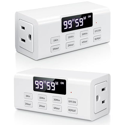 COKWEL Countdown Timer Outlet, Up to 99 Hours, Large Screen and Repeat Function, Inodoor Auto Shut Off Timers for Charger Light Vacation Security,Digital Timers for Electrical Outlets 2 Pack
