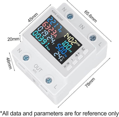 LCD Digital Energy Meter, Single Phase Energy Meter, Din Rail Electricity Usage Monitor, Power Usage Monitor AC170V~270V Power Voltage Meter(KWS-302WF)