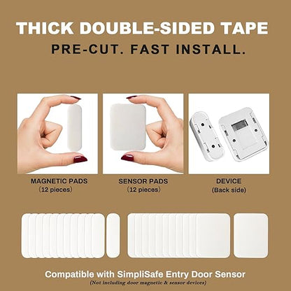 AUFORPET Thick Adhesive Replacement Tape Compatible with SimpliSafe Entry Door Sensor Magnet, Pre-Cut Pads, Easy Installation, Pack of 12 Sensor Pads & 12 Magnet Pads