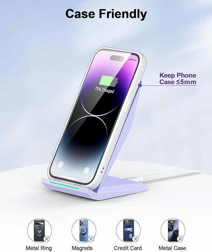 NANAMI Wireless Charger with USB C Charger - Qi Certified Fast Wireless Charging Stand Compatible with iPhone 16/15/14/13/12, Phone Charger Dock for Samsung Galaxy S25/S25+/S25 Ultra/S24/S23/S22/S21