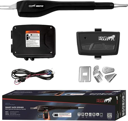 Mighty Mule MM371W Automatic Gate Opener, Smart and Solar Ready, Includes Gate Opener Remote and More-Up to 16ft Long or 550lb, Black, 1 Gate Opener Kit