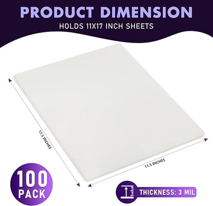 Jiomrzo Laminating Sheets, 100 Pack Laminating Pouches Holds 11 x 17 Inch Sheets, 3 Mil Laminate Sheets 11.5 x 17.5 Inch for Laminator, Clear Thermal Laminating Pouches with Round Corner