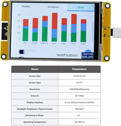 Hosyond 4.0'' 320x480 Touch Screen with ESP32-32E ESP32 Display with WiFi+BT, ST7796S Driver LCD TFT Screen Module for Arduino IoT