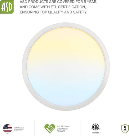 ASD LED 15" Round Flush Mount Ceiling Light Fixture, Low Profile Surface Lighting | 5CCT, Dimmable, Ultra-Thin, ETL Listed | 28W 2300LM 2700-6000K 100-277V | Kitchen, Hallway Lamp | White, 6 Pack