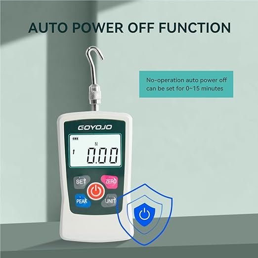 GOYOJO Digital Force Gauge High-Precision Push-Pull Meter for Tension & Compression Testing Units (N, kg, lb, oz) Real-Time/Peak/First Peak Modes Ideal for Quality Control & Material Testing (20N)