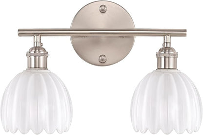 Shenmoyl Bathroom Light Fixtures, 2-Light Vanity Wall Light Over Mirror with White Tulip Glass Shade for Bedroom Living Room (Bulb Not Included), Satin Nickel